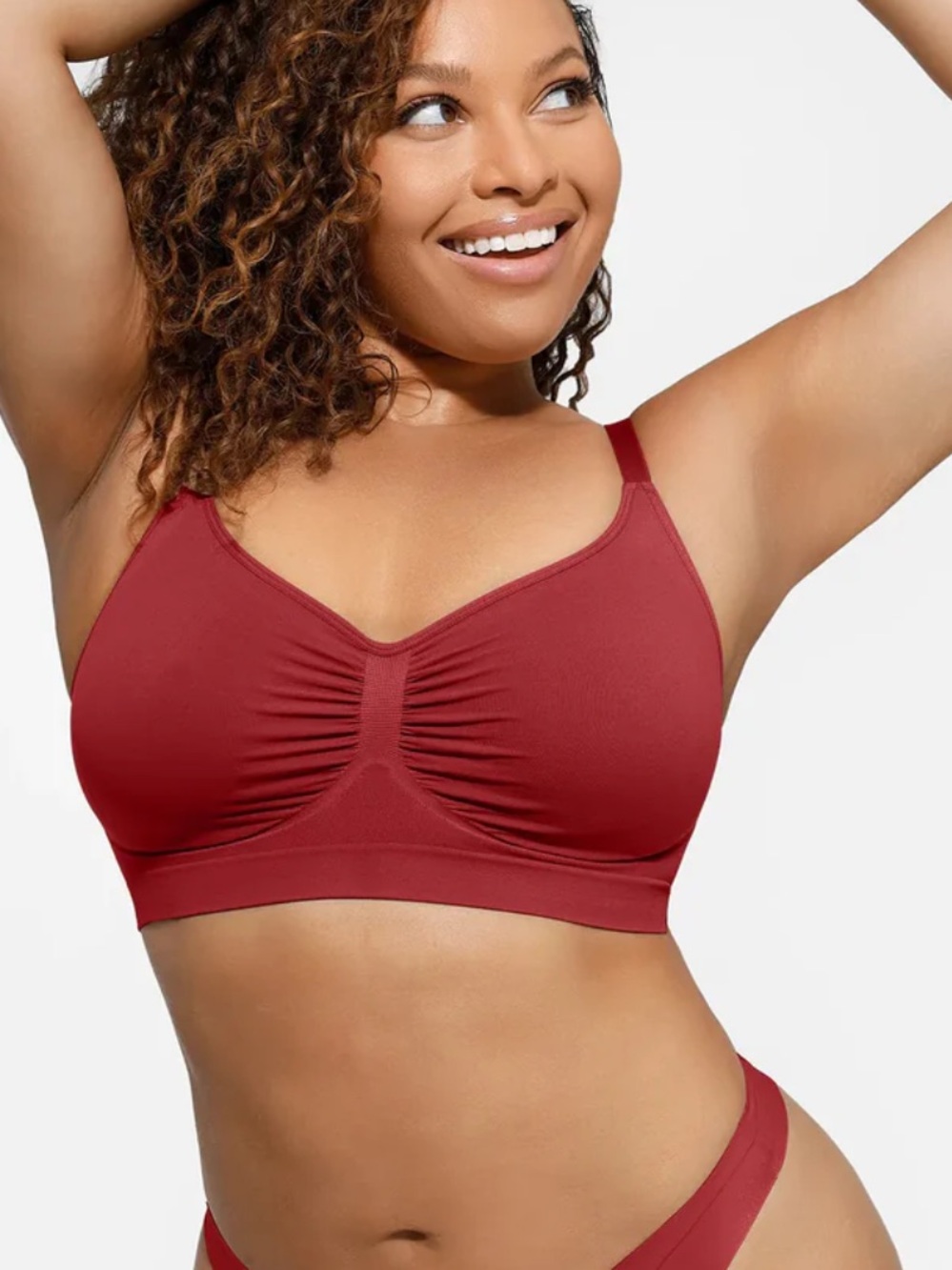 Wireless Ruched Bralette in Deep Wine Red - Picture 4 of 6